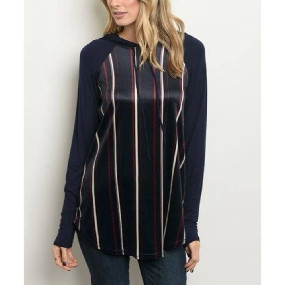 Navy Wine Blue Hoodie Top L
